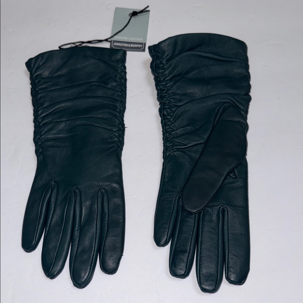 NWT Johnson & Murphy Luxurious Leather Cashmere Lambs Wool Lining Gloves Green M